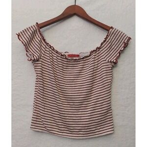 GUESS Red White Striped Crop Top Off The Shoulder Size Large Boat Yacht Summer